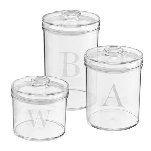 Monogrammed lucite round cookie Jars with cover