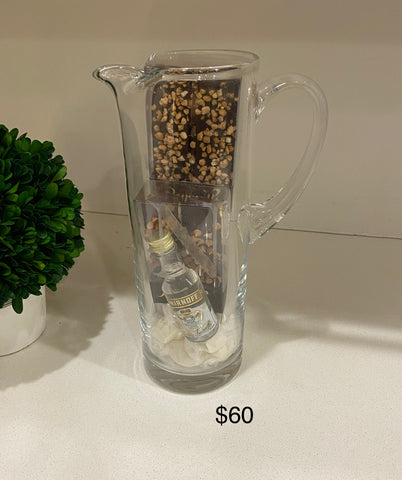 Engraved Glass Pitcher filled