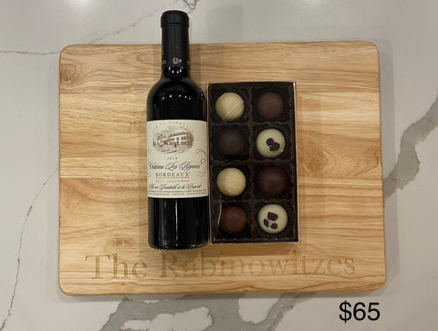 Engraved Wood Meat Board filled with mishloach manos