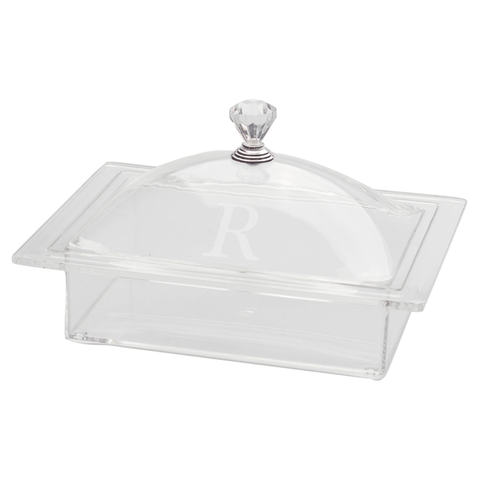 Monogrammed Lucite Rectangle Tray with Cover